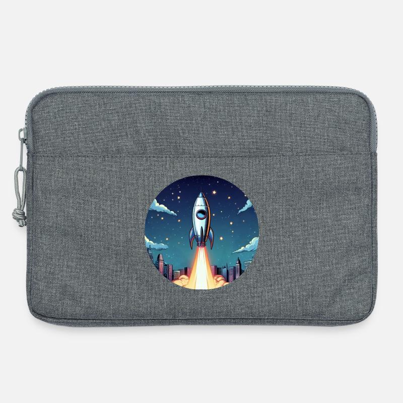 Rakete Start ins All vor Nachthimmel im Comic Stil - Laptoptasche 13" - Grau meliert