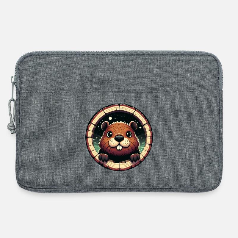 Biber schaut durch Holz - Laptoptasche 13" - Grau meliert