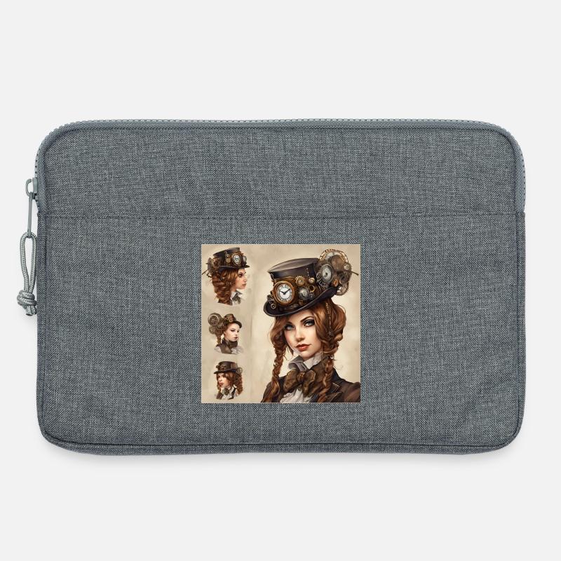 Schönes Mädchen im Steampunk-Stil - Laptoptasche 13" - Grau meliert