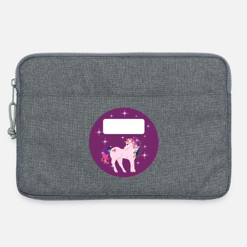 Schulaufkleber rund - Fantasy Einhorn - lila - Laptoptasche 13" - Grau meliert