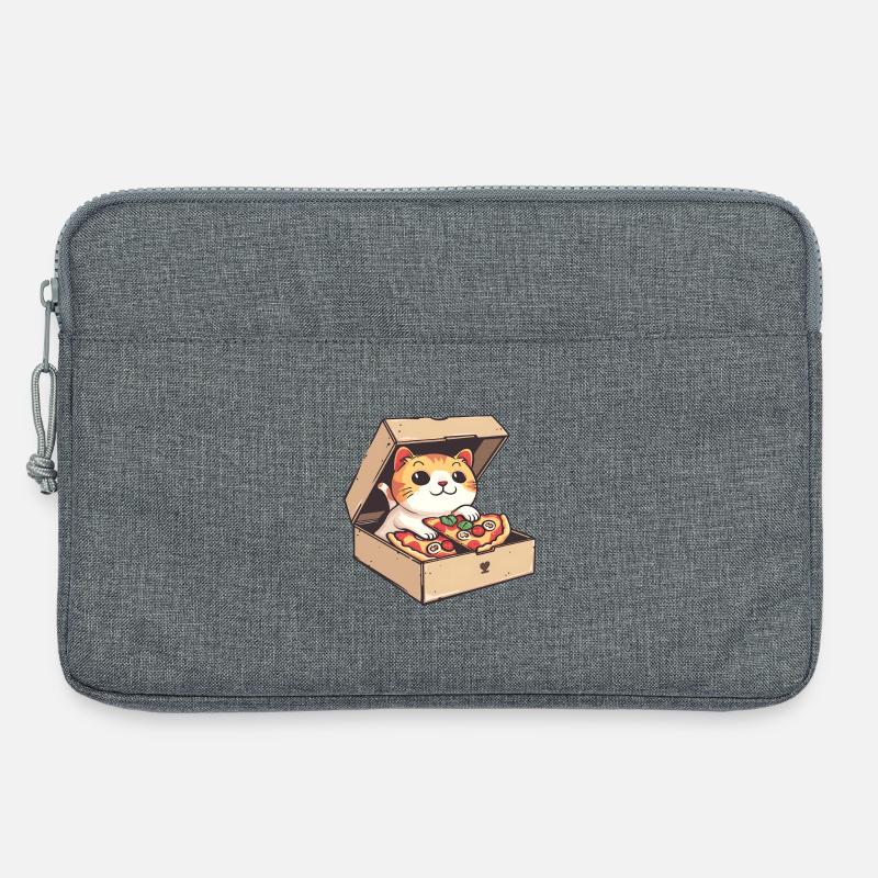 Cat Inside a Pizza Box Holding a Pizza Slice - Laptop bag 13" - heather grey
