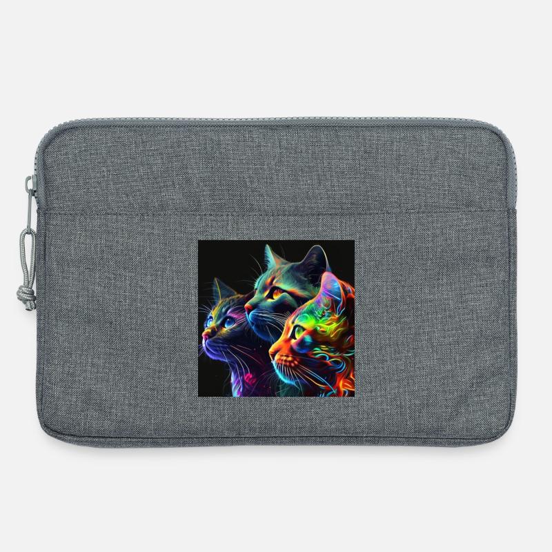 Neonfarbene Katzen auf schwarzem Hintergrund - Laptoptasche 13" - Grau meliert