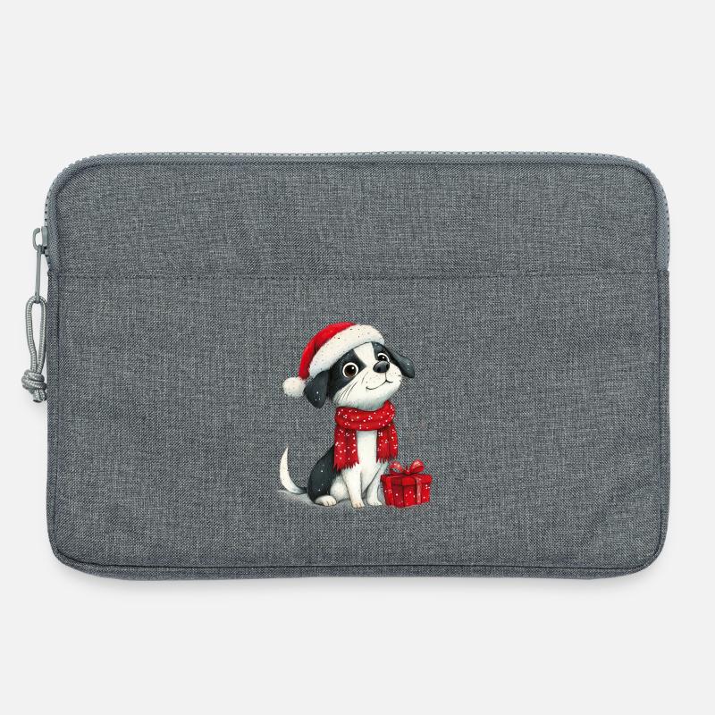 Weihnachtshund mit Bommelmütze - Laptoptasche 13" - Grau meliert