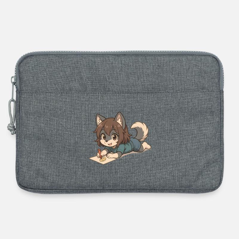 Chibi Wolf Pup – Zeichnendes Wolfs-Kind Motiv - Laptoptasche 13" - Grau meliert