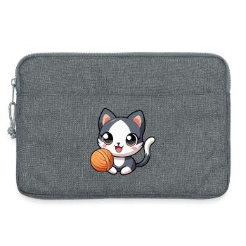 Schwarz-weißes Kawaii-Kätzchen mit Strang - Laptoptasche 13" - Grau meliert - Vorne