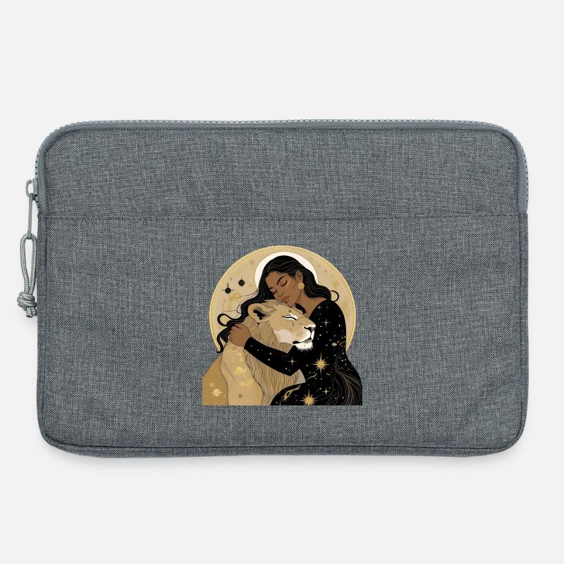 Frau mit Löwe in Sternenhimmel - Laptoptasche 13" - Grau meliert