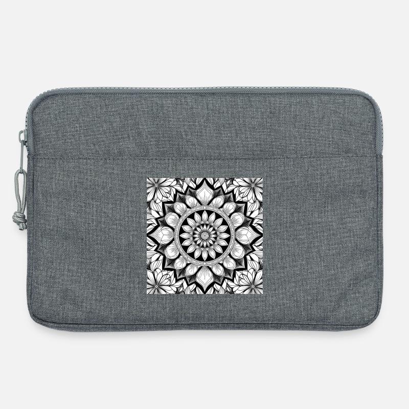 Blumenmuster Mandala Schwarz Weiß - Laptoptasche 13" - Grau meliert
