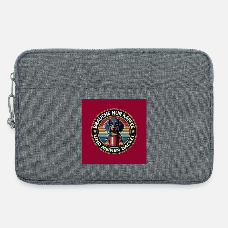 Hunde-Design Dackel mit Kaffeetasse - Laptoptasche 13" - Grau meliert