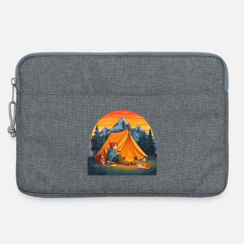 Camping mit Katze - Laptoptasche 13" - Grau meliert