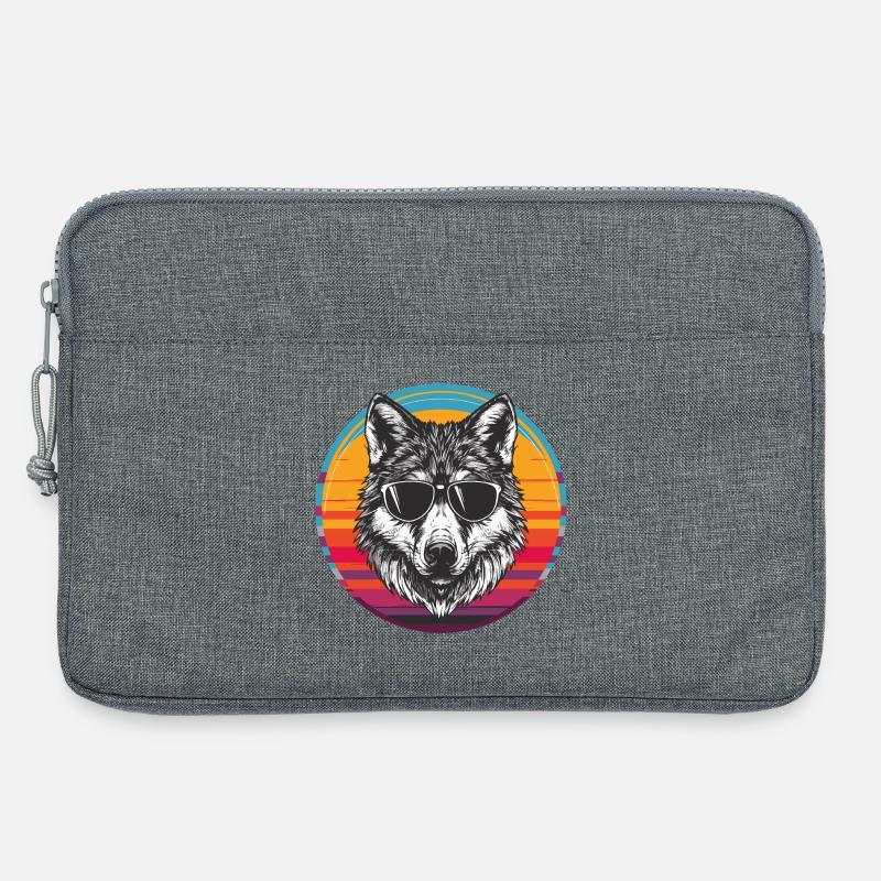 Cool Wolf mit Sonnenbrille im Retro-Design - Laptoptasche 13" - Grau meliert