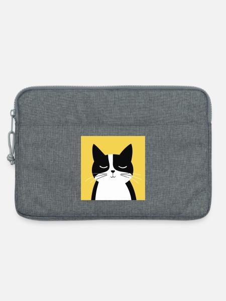 Minimalist Black and White Cat - Laptop bag 13" - heather grey