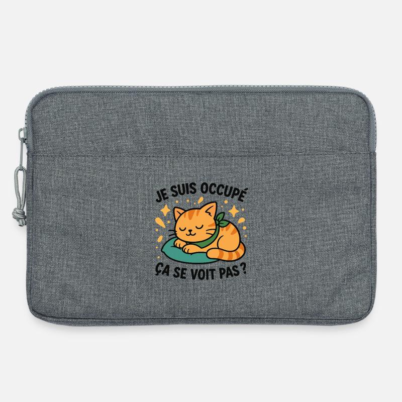 Sleeping Kitten and Ironic Slogan - Laptop bag 13" - heather grey