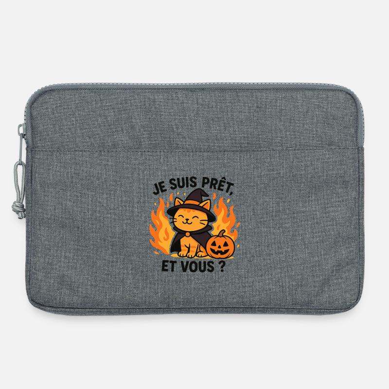 Halloween Wizard Cat Ready - Laptop bag 13" - heather grey