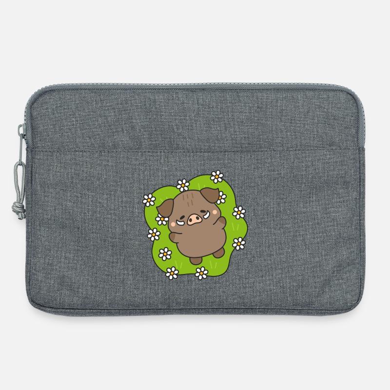 Fröhliches Schwein unter Gänseblümchen - Laptoptasche 13" - Grau meliert