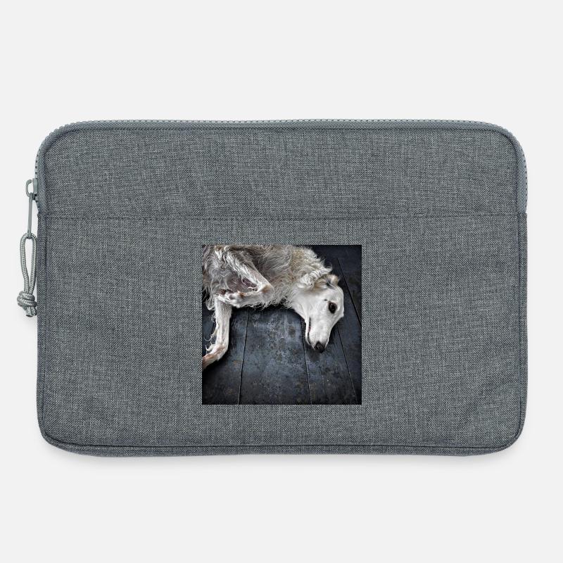 Weißer Windhund am Boden - Laptoptasche 13" - Grau meliert