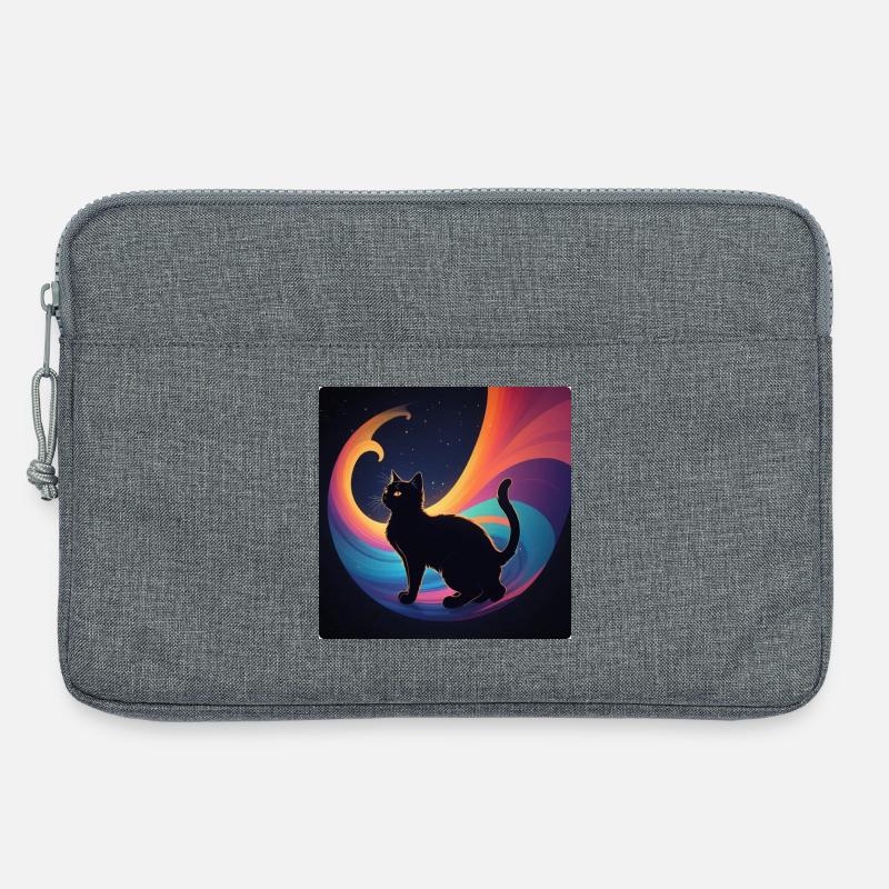 Schwarze Katze vor Regenbogenfarben - Laptoptasche 13" - Grau meliert