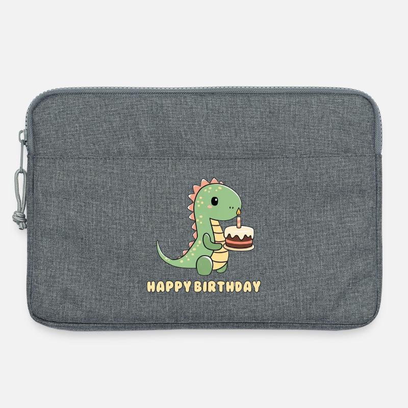 Dino mit einer Geburtstagstorte  - Laptoptasche 13" - Grau meliert