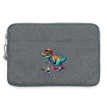 Dinosaure drôle patinant sur un skateboard cartoon Skate - Sacoche pour ordinateur portable 13 pouces - gris chiné - Devant