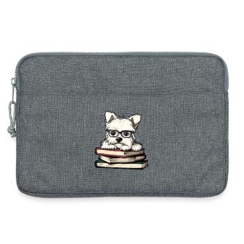 Süßes Westie-Hundelesebuch mit Brille - Laptoptasche 13" - Grau meliert - Vorne