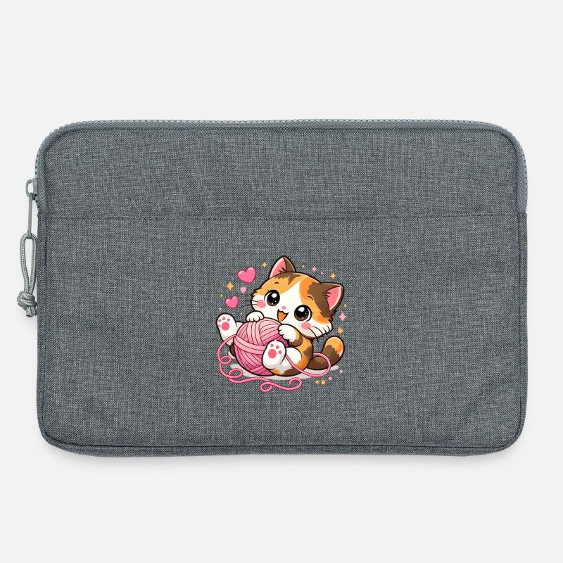 Süßes Kätzchen mit Wollknäuel – Kawaii Katze - Laptoptasche 13" - Grau meliert