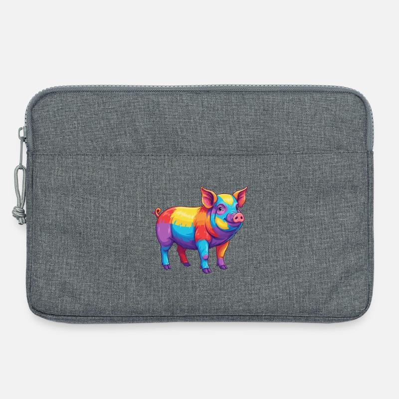 Buntes Schwein-Regenbogen-Pop-Art-Aquarell - Laptoptasche 13" - Grau meliert