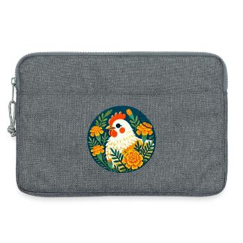 Sonnenhühner zwischen kräftigen Blumen - Laptoptasche 13" - Grau meliert - Vorne