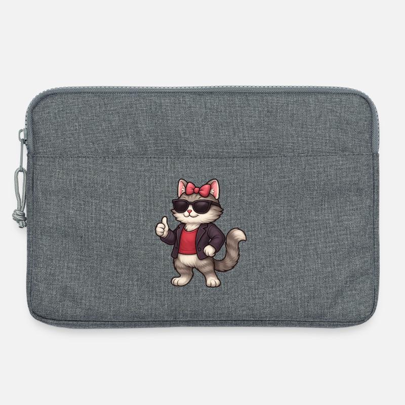 Cooler Katze mit Lederjacke  - Laptoptasche 13" - Grau meliert