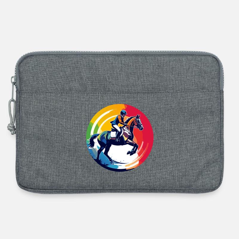 Regenbogen Springpferd Pferd Springreiten Motiv - Laptoptasche 13" - Grau meliert