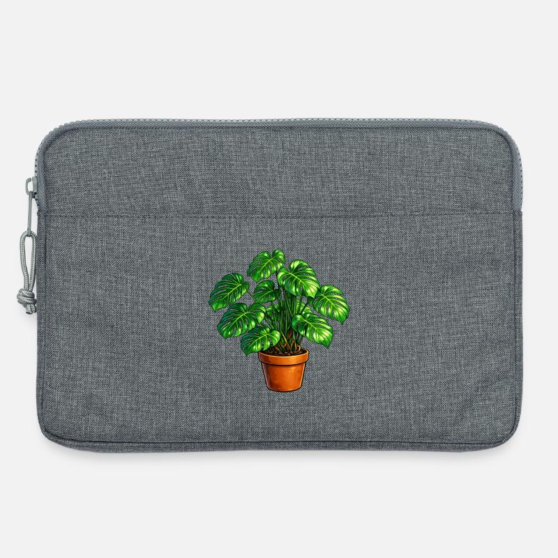 Monstera Blattkunst im Terracotta Topf - Laptoptasche 13" - Grau meliert