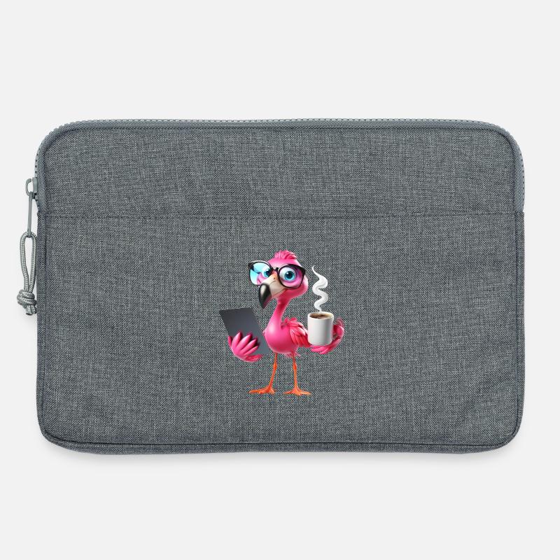 Flamingo im Büro mit Tablet & Kaffee - Laptoptasche 13" - Grau meliert