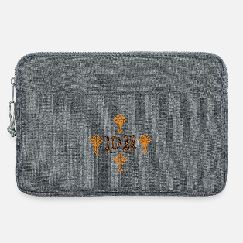 Orange-Gotik-Kreuzornament mit Initialen - Laptoptasche 13" - Grau meliert