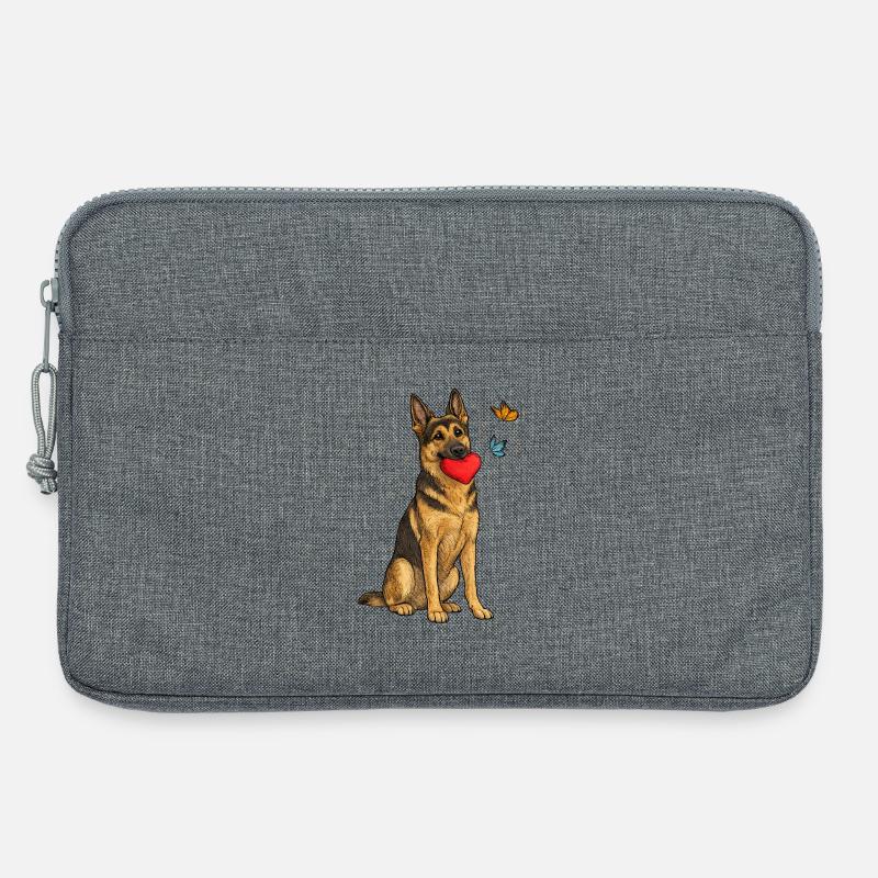 Deutscher Schäferhund mit Herz und Schmetterlingen - Laptoptasche 13" - Grau meliert