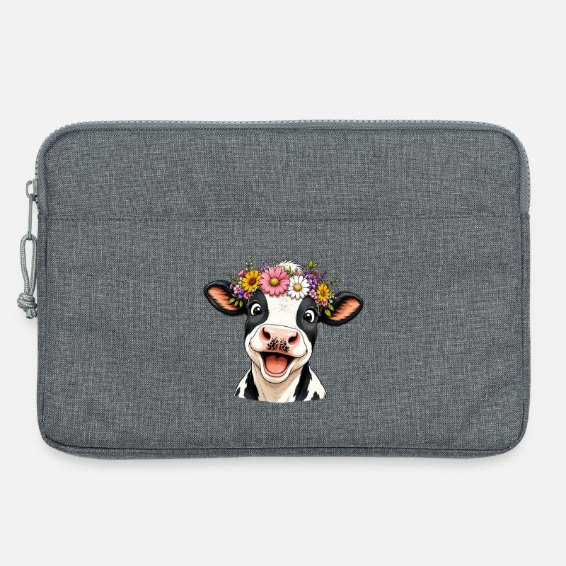 Kuh mit Blumenkranz - Laptoptasche 13" - Grau meliert