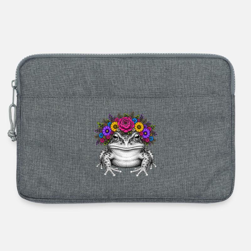 Frosch mit Blütenkrone - Laptoptasche 13" - Grau meliert