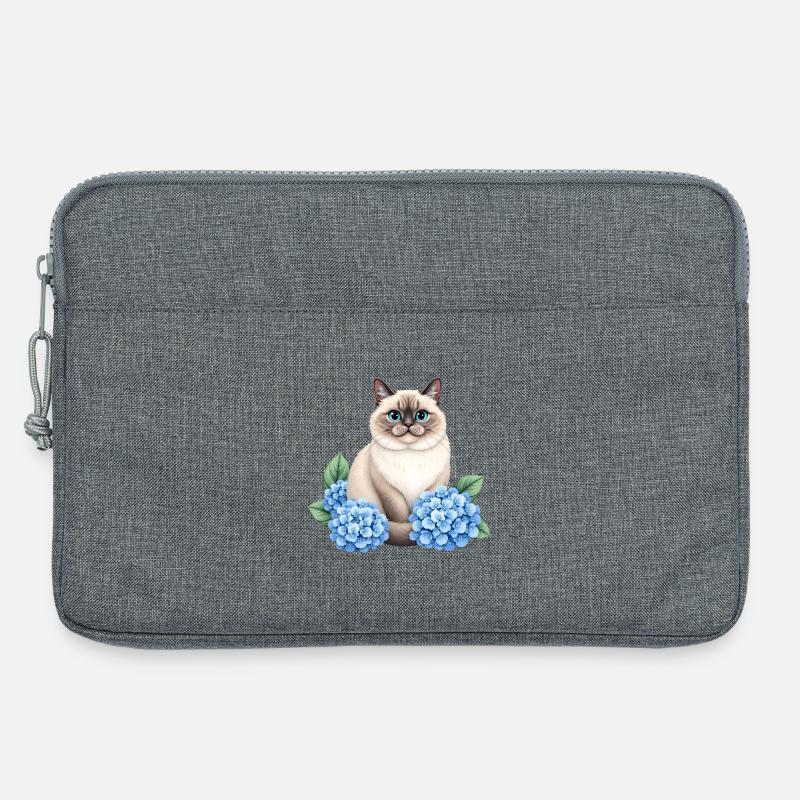 Cute Ragdoll Cat with Blue Hydrangeas - Laptoptasche 13" - Grau meliert