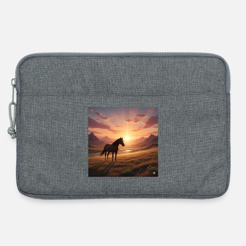 Sonnenuntergangs-Pferd im Bergtal - Laptoptasche 13" - Grau meliert