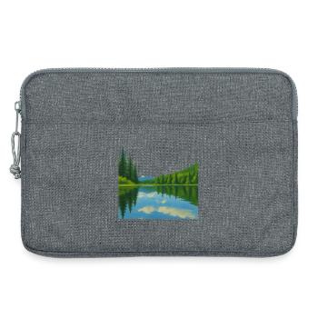 Reflets de forêt sur lac paisible - Sacoche pour ordinateur portable 13 pouces - gris chiné - Devant