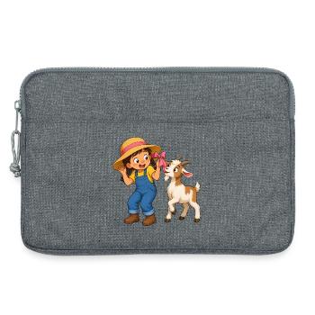 Mädchen mit Ziege und Schleife Bauernhof Motiv - Laptoptasche 13" - Grau meliert - Vorne