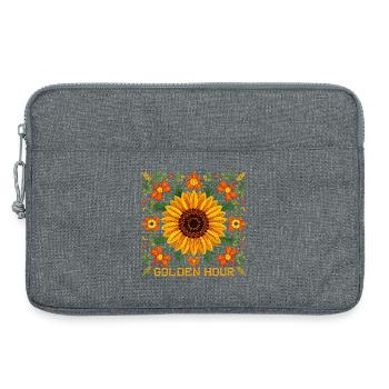 Motif de tournesol – Motif floral « Golden Hour » - Sacoche pour ordinateur portable 13 pouces - gris chiné - Devant