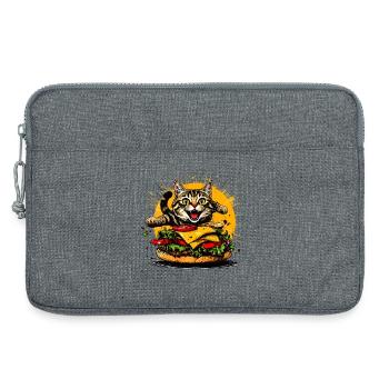 Chat au gros burger – Art drôle de restauration rapide - Sacoche pour ordinateur portable 13 pouces - gris chiné - Devant