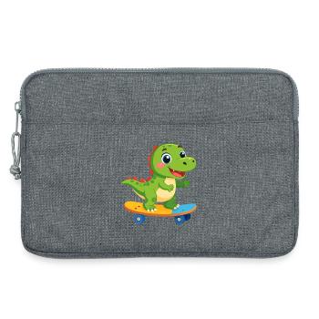 Kleiner grüner Dino auf Skateboard – Skater Spaß - Laptoptasche 13" - Grau meliert - Vorne