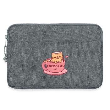 Katzen-Puccino Süße getigerte Katze in Kaffeetasse - Laptoptasche 13" - Grau meliert - Vorne