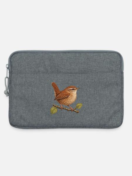 Zaunkönig auf Zweig – Gartenvogel - Laptoptasche 13" - Grau meliert