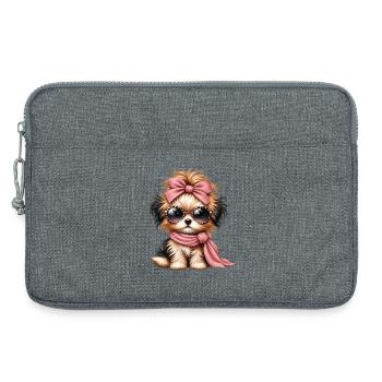 Pudelchen mit Rosa Schleife und Brille - Laptoptasche 13" - Grau meliert - Vorne