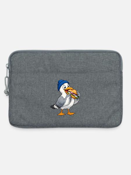 Möwe mit Beanie & Fischbrötchen – Küste - Laptoptasche 13" - Grau meliert