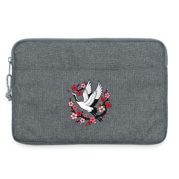 Kranich Kirschblüten Japan Natur Vektor Shirt - Laptoptasche 13" - Grau meliert - Vorne