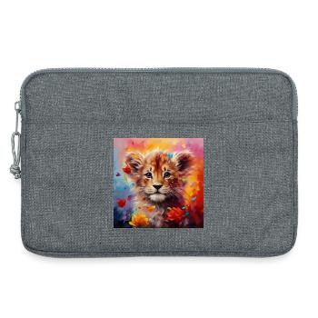 Löwenbaby – buntes Tiermotiv - Laptoptasche 13" - Grau meliert - Vorne