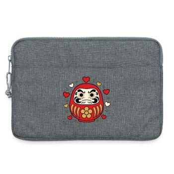 Daruma Puppe Herzen Japan Glücksbringer Shirt - Laptoptasche 13" - Grau meliert - Vorne