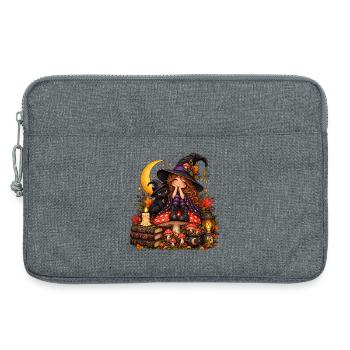 Niedliche Hexe mit schwarzer Katze - Laptoptasche 13" - Grau meliert - Vorne