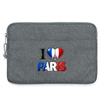 I Love Paris – Tricolor Heart and Eiffel Tower - Laptop bag 13" - heather grey - Front